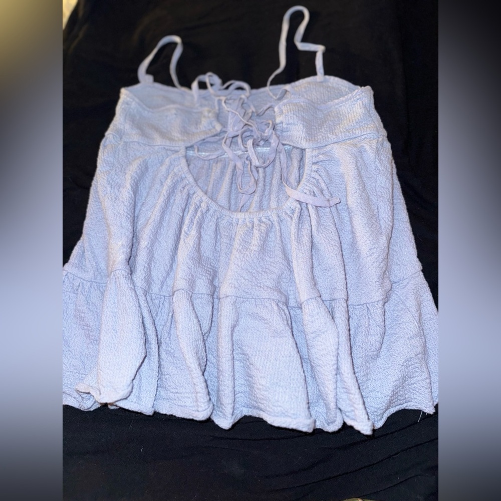 Light Blue Ribbed Babydoll Ruffle Tank Top - Picture 3 of 6